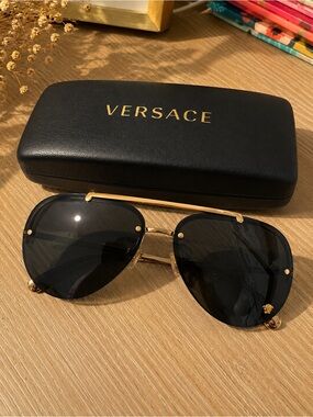Versace Black and Gold Pilot Sunglasses